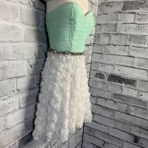 Vintage Y2k Babydoll Sheer Mint Corset Rhinestone Strapless Mini Dress - Picture 5 of 16
